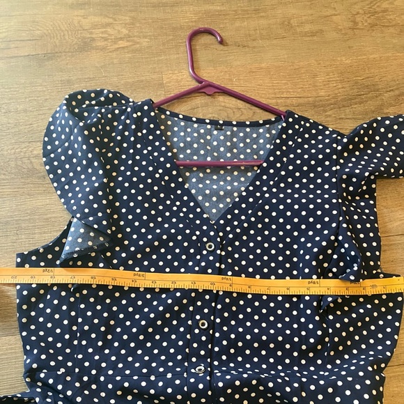 CLEARANCE 90’s Vintage Dress Navy & White Polka Dot Flutter Sleeve Size Large - Picture 8 of 9